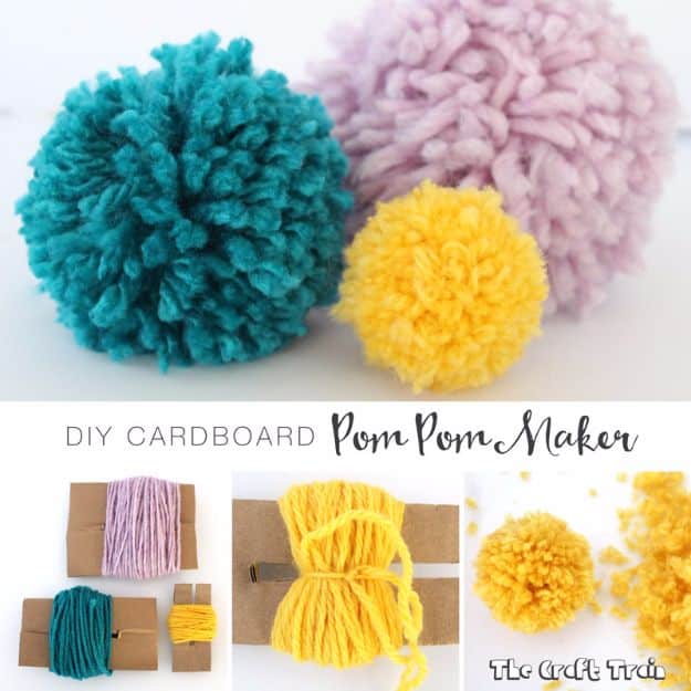 DIY Ideas With Cardboard - DIY Cardboard Pom Pom Maker - How To Make Room Decor Crafts for Kids - Easy and Crafty Storage Ideas For Room - Toilet Paper Roll Projects Tutorials - Fun Furniture Ideas with Cardboard - Cheap, Quick and Easy Wall Decorations #diyideas #cardboardcrafts #crafts