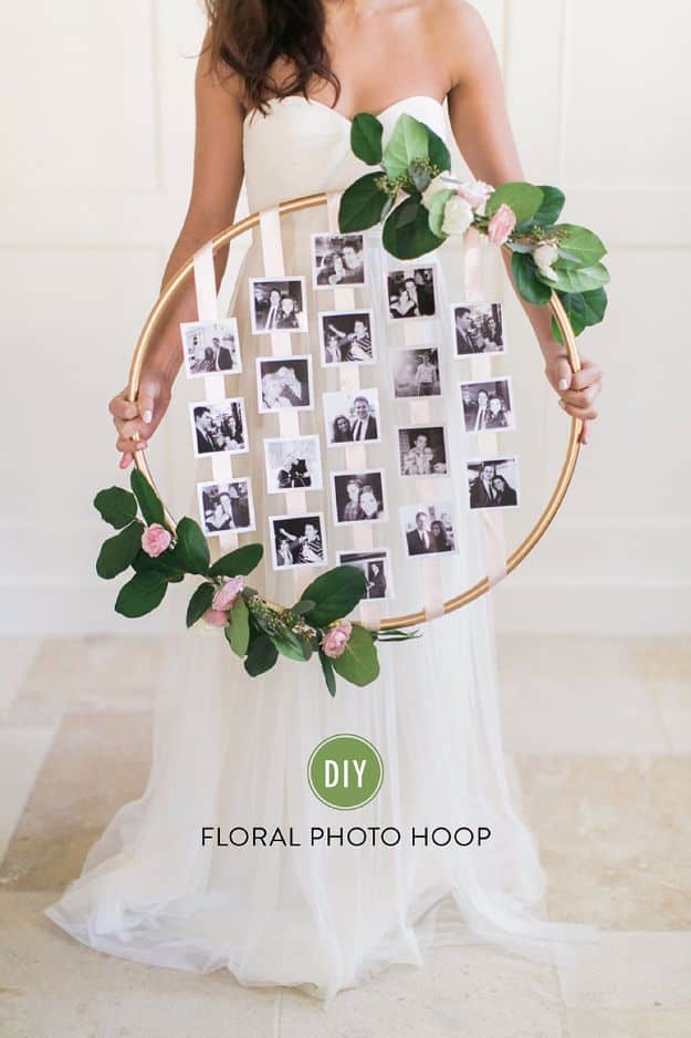 DIY Wedding Decor - DIY Floral Photo Hoop - Easy and Cheap Project Ideas with Things Found in Dollar Stores - Simple and Creative Backdrops for Receptions On A Budget - Rustic, Elegant, and Vintage Paper Ideas for Centerpieces, and Vases 
