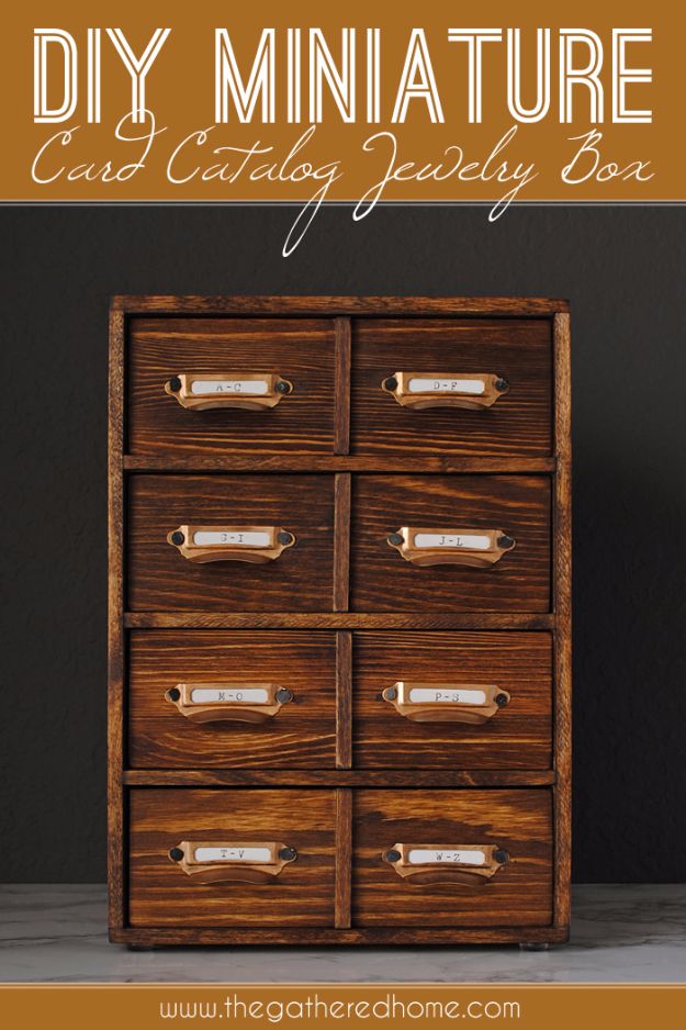 DIY Jewelry Ideas - DIY Miniature Card Catalog Jewelry Box - How To Make the Coolest Jewelry Ideas For Kids and Teens - Homemade Wooden and Plastic Jewelry Box Plans - Easy Cardboard Gift Ideas - Cheap Wall Makeover and Organizer Projects With Drawers Men http://diyjoy.com/diy-jewelry-boxes-storage