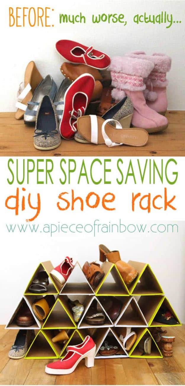 DIY Ideas With Cardboard - DIY Shoe Rack - How To Make Room Decor Crafts for Kids - Easy and Crafty Storage Ideas For Room - Toilet Paper Roll Projects Tutorials - Fun Furniture Ideas with Cardboard - Cheap, Quick and Easy Wall Decorations #diyideas #cardboardcrafts #crafts