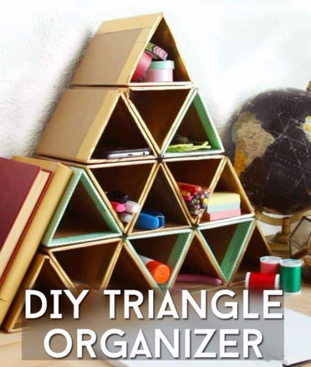 DIY Ideas With Cardboard - DIY Triangle Organizer - How To Make Room Decor Crafts for Kids - Easy and Crafty Storage Ideas For Room - Toilet Paper Roll Projects Tutorials - Fun Furniture Ideas with Cardboard - Cheap, Quick and Easy Wall Decorations #diyideas #cardboardcrafts #crafts