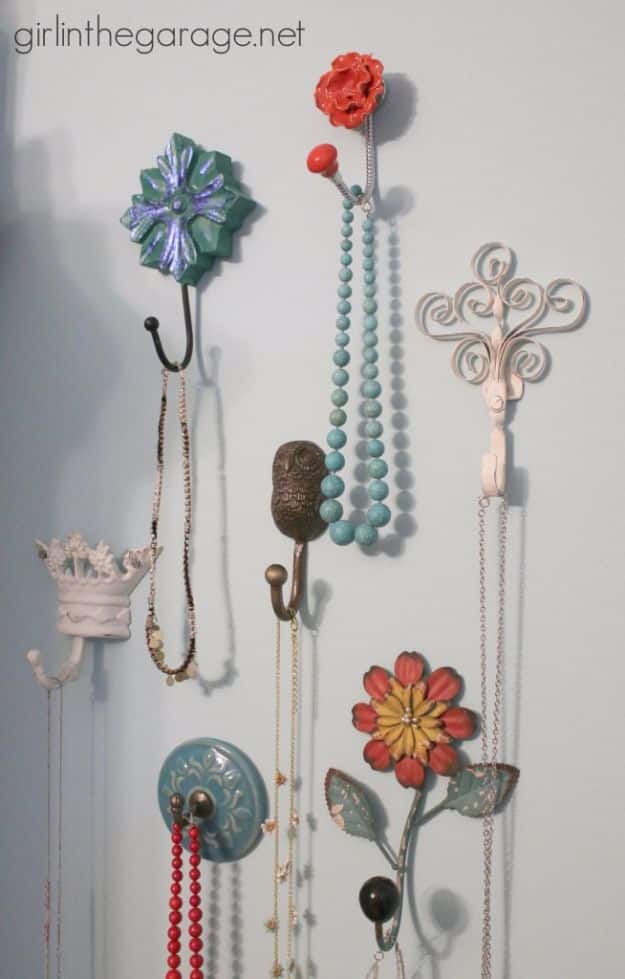 DIY Jewelry Ideas - Decorative Wall Hooks As Jewelry Storage - How To Make the Coolest Jewelry Ideas For Kids and Teens - Homemade Wooden and Plastic Jewelry Box Plans - Easy Cardboard Gift Ideas - Cheap Wall Makeover and Organizer Projects With Drawers Men http://diyjoy.com/diy-jewelry-boxes-storage