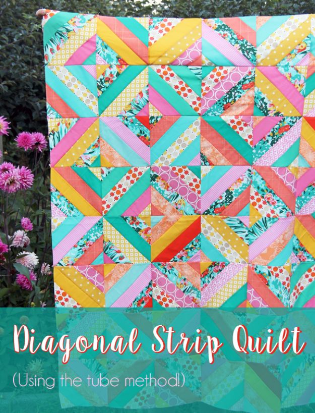 Best Quilts to Make This Weekend - Diagonal Strip Quilt - Free Quilt Patterns and Quilting Tutorials - Quilting for Beginners and Sewing Ideas - DIY Baby Quilts, Printables, New and Easy Modern Quilts, Jelly Roll, Quilt Squares, Fat Quarters and Scrap Ideas #diy #quilting #sewing