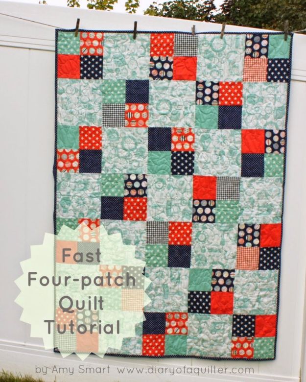 Best Quilts to Make This Weekend - Fast Four-Patch Quilt - Free Quilt Patterns and Quilting Tutorials - Quilting for Beginners and Sewing Ideas - DIY Baby Quilts, Printables, New and Easy Modern Quilts, Jelly Roll, Quilt Squares, Fat Quarters and Scrap Ideas #diy #quilting #sewing