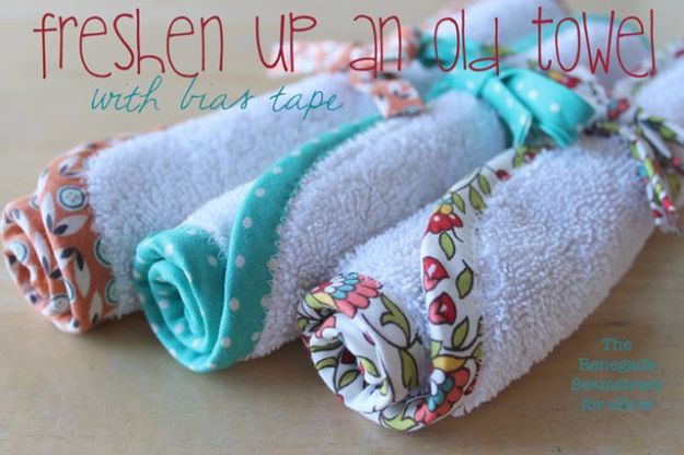 DIY Ideas With Old Towels - Freshen Up Old Towel With Bias Tape - Cool Crafts To Make With An Old Towel - Cheap Do It Yourself Gifts and Home Decor on A Budget budget craft ideas #crafts #diy