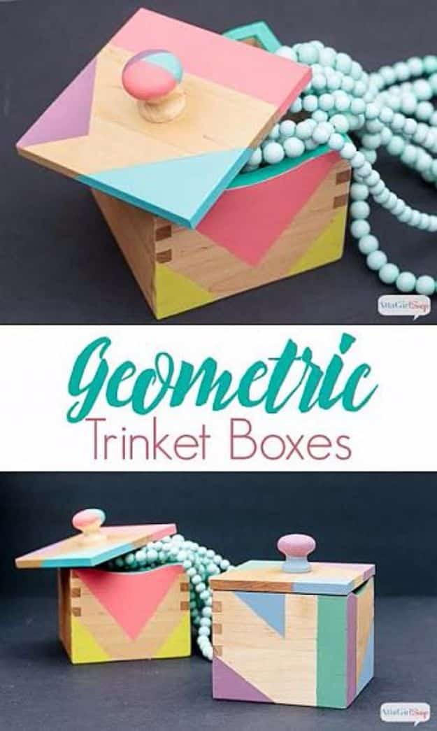 DIY Jewelry Ideas - Geometric Trinket Boxes - How To Make the Coolest Jewelry Ideas For Kids and Teens - Homemade Wooden and Plastic Jewelry Box Plans - Easy Cardboard Gift Ideas - Cheap Wall Makeover and Organizer Projects With Drawers Men http://diyjoy.com/diy-jewelry-boxes-storage