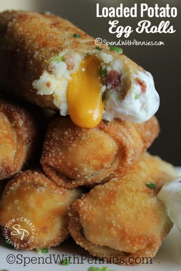 Potato Recipes - Loaded Potato Egg Rolls - Easy, Quick and Healthy Potato Recipes - How To Make Roasted, In Oven, Fried, Mashed and Red Potatoes - Easy Potato Side Dishes #potatorecipes #recipes