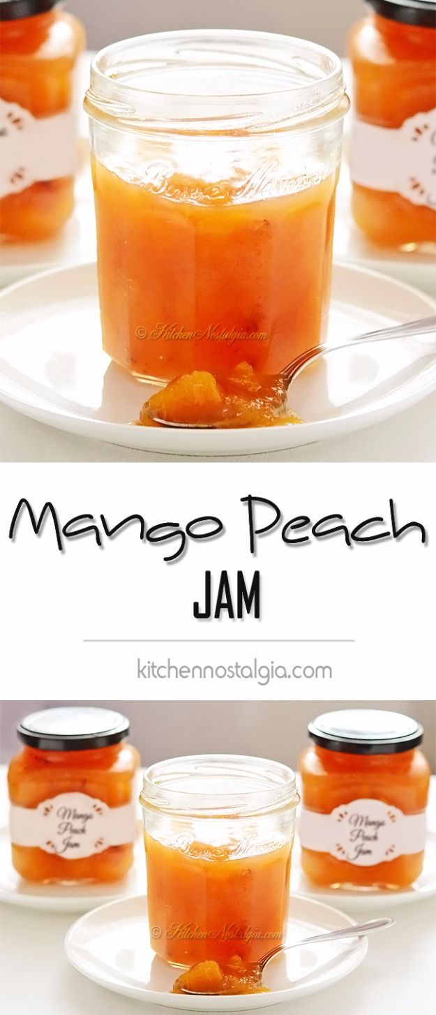 Best Jam and Jelly Recipes - Mango Peach Jam - Homemade Recipe Ideas For Canning - Easy and Unique Jams and Jellies Made With Strawberry, Raspberry, Blackberry, Peach and Fruit - Healthy, Sugar Free, No Pectin, Small Batch, Savory and Freezer Recipes #recipes #jelly