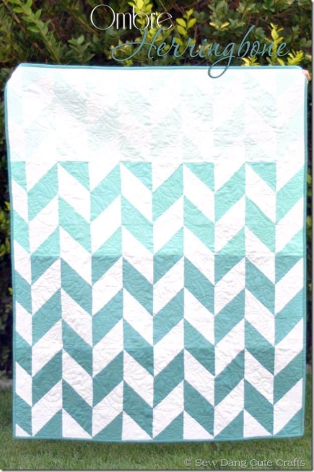 Best Quilts to Make This Weekend - Ombre Herringbone Quilt - Free Quilt Patterns and Quilting Tutorials - Quilting for Beginners and Sewing Ideas - DIY Baby Quilts, Printables, New and Easy Modern Quilts, Jelly Roll, Quilt Squares, Fat Quarters and Scrap Ideas #diy #quilting #sewing