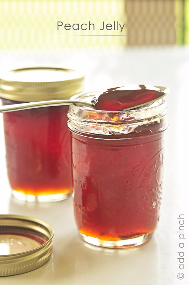 Best Jam and Jelly Recipes - Peach Jelly - Homemade Recipe Ideas For Canning - Easy and Unique Jams and Jellies Made With Strawberry, Raspberry, Blackberry, Peach and Fruit - Healthy, Sugar Free, No Pectin, Small Batch, Savory and Freezer Recipes #recipes #jelly