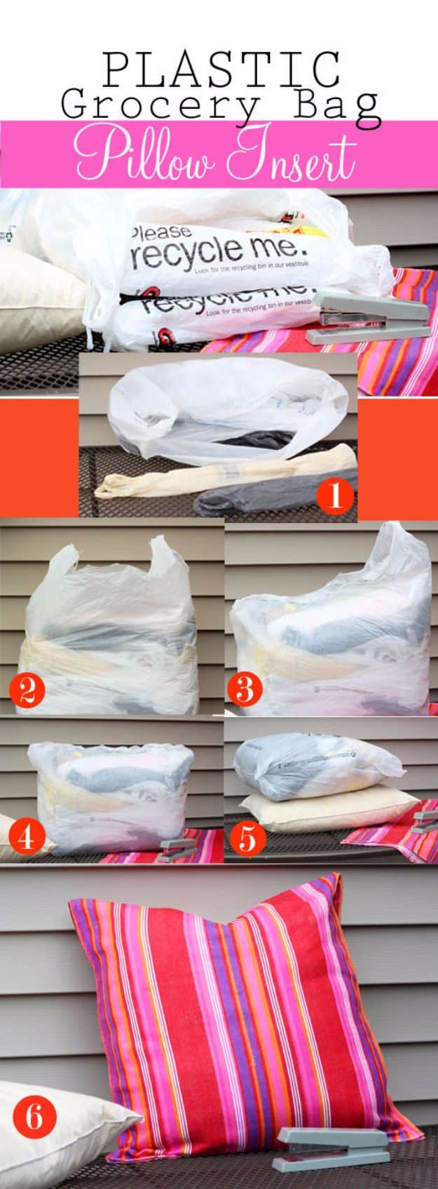 DIY Ideas With Plastic Bags - Plastic Grocery Bag Pillow Insert - How To Make Fun Upcycling Ideas and Crafts - Awesome Storage Projects Using Recycling - Coolest Craft Projects, Life Hacks and Ways To Upcycle a Plastic Bag #recycling #upcycling #crafts #diyideas
