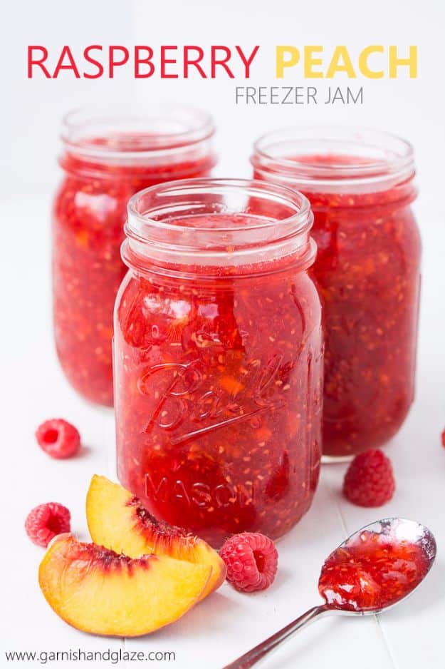 Best Jam and Jelly Recipes - Raspberry Peach Freezer Jam - Homemade Recipe Ideas For Canning - Easy and Unique Jams and Jellies Made With Strawberry, Raspberry, Blackberry, Peach and Fruit - Healthy, Sugar Free, No Pectin, Small Batch, Savory and Freezer Recipes #recipes #jelly