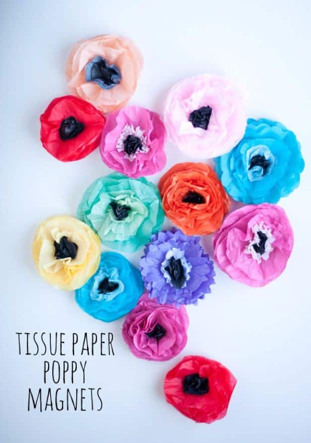 DIY Paper Flowers - Tissue Paper Poppy Magnets - How To Make A Paper Flower - Large Wedding Backdrop for Wall Decor - Easy Tissue Paper Flower Tutorial for Kids - Giant Projects for Photo Backdrops - Daisy, Roses, Bouquets, Centerpieces - Cricut Template and Step by Step Tutorial 