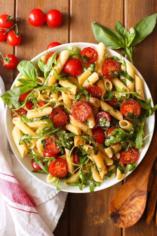 Gluten Free Recipes - Tomato & Arugula Balsamic Pasta Salad - Easy Vegetarian or Vegan Recipes For Dinner and For Dessert - How To Make Healthy Glutenfree Bread and Appetizers For Kids - Fun Crockpot Recipes For Breakfast While On A Budget http://diyjoy.com/gluten-free-recipes