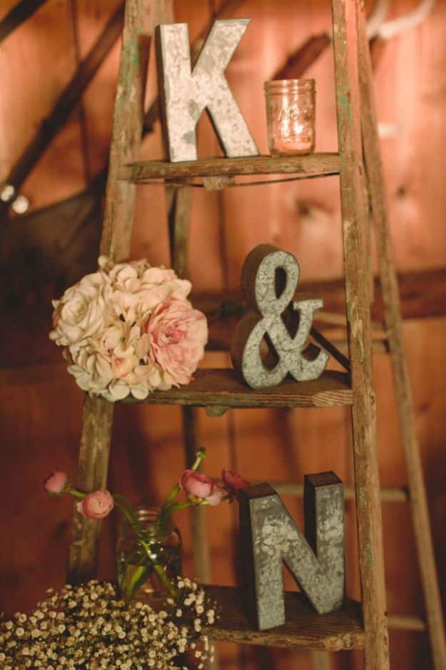 DIY Wedding Decor - Vintage Ladder For Wedding Display - Easy and Cheap Project Ideas with Things Found in Dollar Stores - Simple and Creative Backdrops for Receptions On A Budget - Rustic, Elegant, and Vintage Paper Ideas for Centerpieces, and Vases 