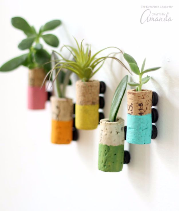 Wine Cork Crafts and Craft Ideas With Wine Corks - Wine Cork Succulent Magnets - Cool Projects to Make With Old Wine Cork - Outdoor and Garden, Easy Wall Art, Fun DIY Gifts and Cheap Crafts for Adults, Kids and Teens 