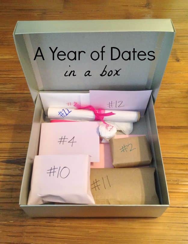 DIY Valentines Day Gifts for Him - A Year Of Dates In A Box - Cool and Easy Things To Make for Your Husband, Boyfriend, Fiance - Creative and Cheap Do It Yourself Projects to Give Your Man - Ideas Guys Love These Ideas for Car, Yard, Home and Garage - Make, Don't Buy Your Valentine 