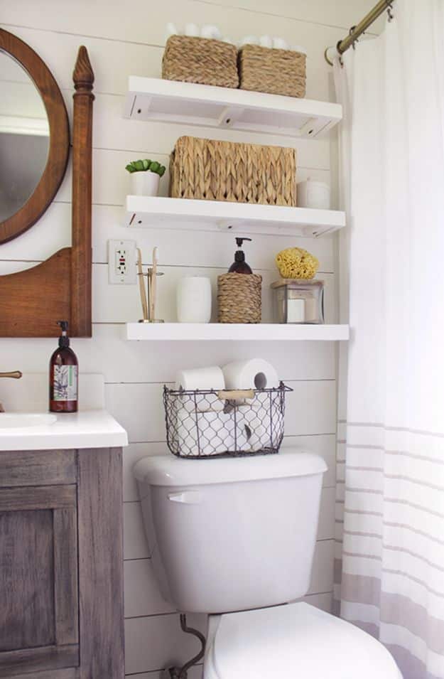 DIY Bathroom Storage Ideas - Above The Toilet Bathroom Shelves - Best Solutions for Under Sink Organization, Countertop Jars and Boxes, Counter Caddy With Mason Jars, Over Toilet Ideas and Shelves, Easy Tips and Tricks for Small Spaces To Organize Bath Products #storageideas #diybathroom #bathroomdecor
