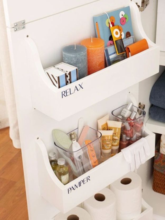 DIY Bathroom Storage Ideas - Cabinet Door Storage - Best Solutions for Under Sink Organization, Countertop Jars and Boxes, Counter Caddy With Mason Jars, Over Toilet Ideas and Shelves, Easy Tips and Tricks for Small Spaces To Organize Bath Products #storageideas #diybathroom #bathroomdecor
