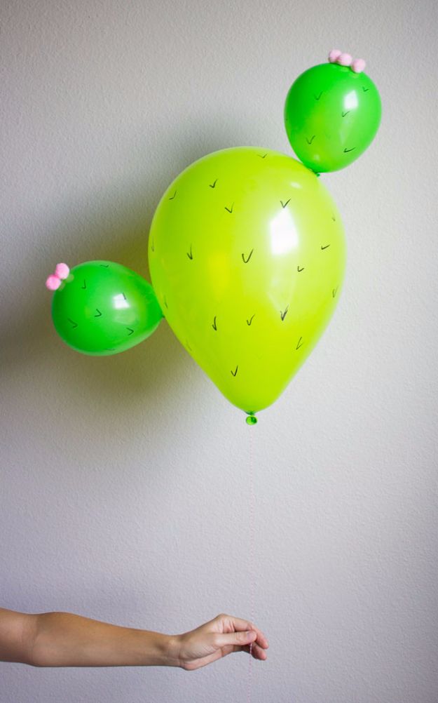 Balloon Crafts - Cactus Balloons - Fun Balloon Craft Ideas, Wall Art Projects and Cute Ballon Decor - DIY Balloon Ideas for Toddlers, Preschool Kids, Teens and Adults - Cheap Crafts Made With Balloons - Pumpkins, Bowls, Marshmallow Shooters, Balls, Glow Stick, Hot Air, Stress Ball #crafts #parties #partydecor