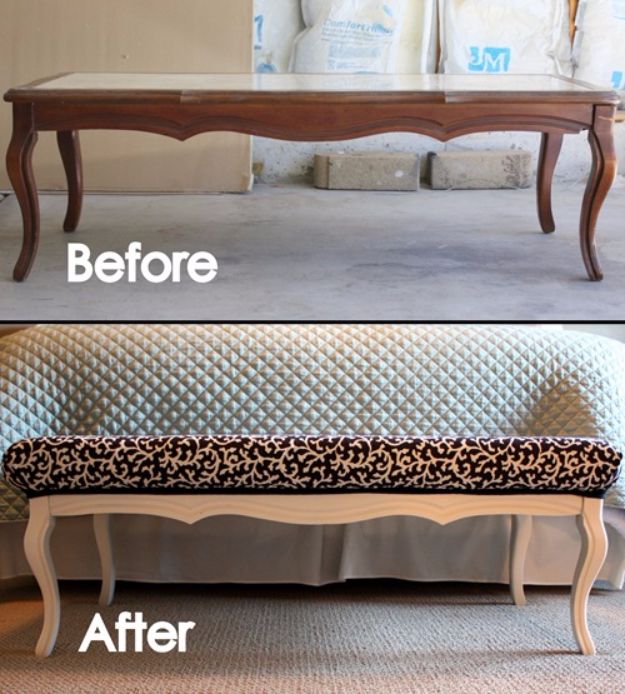 Best Furniture Hacks - Coffee Table To Bench - Easy DIY Furniture Makeover Ideas for Cheap Home Decor - IKEA Hack Tutorials, Dressers, Cribs, Storage, For Kids, Bedroom and Good Ideas for Bath - Anthropologie, Walmart, Kmart, Target http://diyjoy.com/best-furniture-hacks