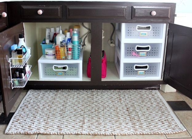 DIY Bathroom Storage Ideas - Create Extra Drawers Under The Sink - Best Solutions for Under Sink Organization, Countertop Jars and Boxes, Counter Caddy With Mason Jars, Over Toilet Ideas and Shelves, Easy Tips and Tricks for Small Spaces To Organize Bath Products #storageideas #diybathroom #bathroomdecor