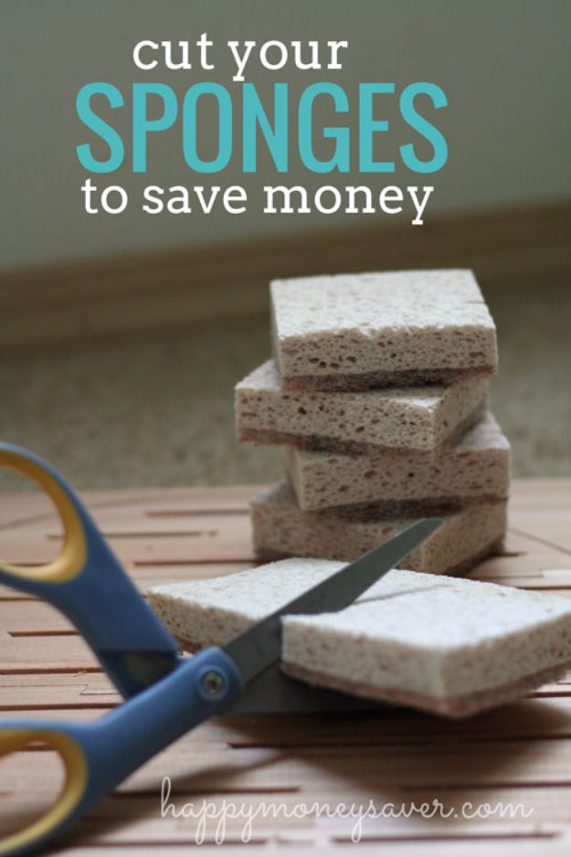 Ways to Save Money in 2018 - Cut your Sponges to Save Money - Easy Money Saving Ideas and Tips for Budgeting - Cool Idea for Budget Planning and Smart Financial Advice for Beginners - Create Order, Organize and Save Cash As You Top New Years Resolution, Every Little Bit Helps You Save For That Next Vacation! http://diyjoy.com/ways-to-save-money