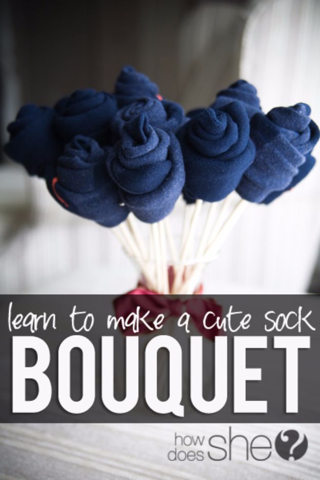 DIY Valentines Day Gifts for Him - Cute Sock Bouquet - Cool and Easy Things To Make for Your Husband, Boyfriend, Fiance - Creative and Cheap Do It Yourself Projects to Give Your Man - Ideas Guys Love These Ideas for Car, Yard, Home and Garage - Make, Don't Buy Your Valentine 