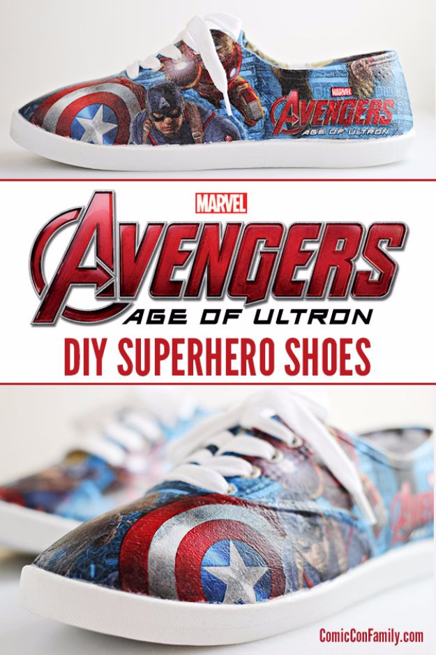 DIY Valentines Day Gifts for Him - DIY Avengers Superhero Shoes - Cool and Easy Things To Make for Your Husband, Boyfriend, Fiance - Creative and Cheap Do It Yourself Projects to Give Your Man - Ideas Guys Love These Ideas for Car, Yard, Home and Garage - Make, Don't Buy Your Valentine 
