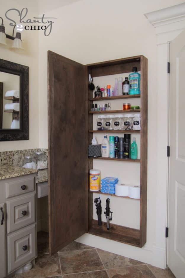 DIY Bathroom Storage Ideas - DIY Bathroom Mirror Storage Case - Best Solutions for Under Sink Organization, Countertop Jars and Boxes, Counter Caddy With Mason Jars, Over Toilet Ideas and Shelves, Easy Tips and Tricks for Small Spaces To Organize Bath Products #storageideas #diybathroom #bathroomdecor