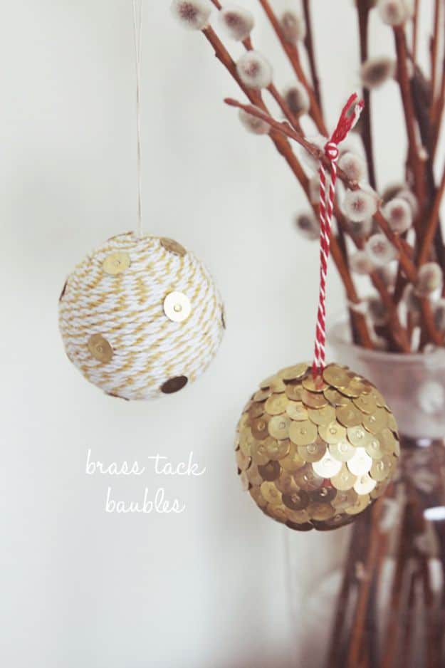 New Years Eve Decor Ideas - DIY Brass Tack Baubles - DIY New Year's Eve Decorations - Cheap Ideas for Banners, Balloons, Party Tables, Centerpieces and Festive Streamers and Lights - Cool Placecards, Photo Backdrops, Party Hats, Party Horns and Champagne Glasses - Cute Invitations, Games and Free Printables #diy #newyearseve #parties