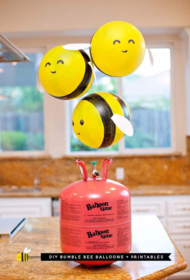 Balloon Crafts - DIY Bumble Bee Balloons - Fun Balloon Craft Ideas, Wall Art Projects and Cute Ballon Decor - DIY Balloon Ideas for Toddlers, Preschool Kids, Teens and Adults - Cheap Crafts Made With Balloons - Pumpkins, Bowls, Marshmallow Shooters, Balls, Glow Stick, Hot Air, Stress Ball #crafts #parties #partydecor