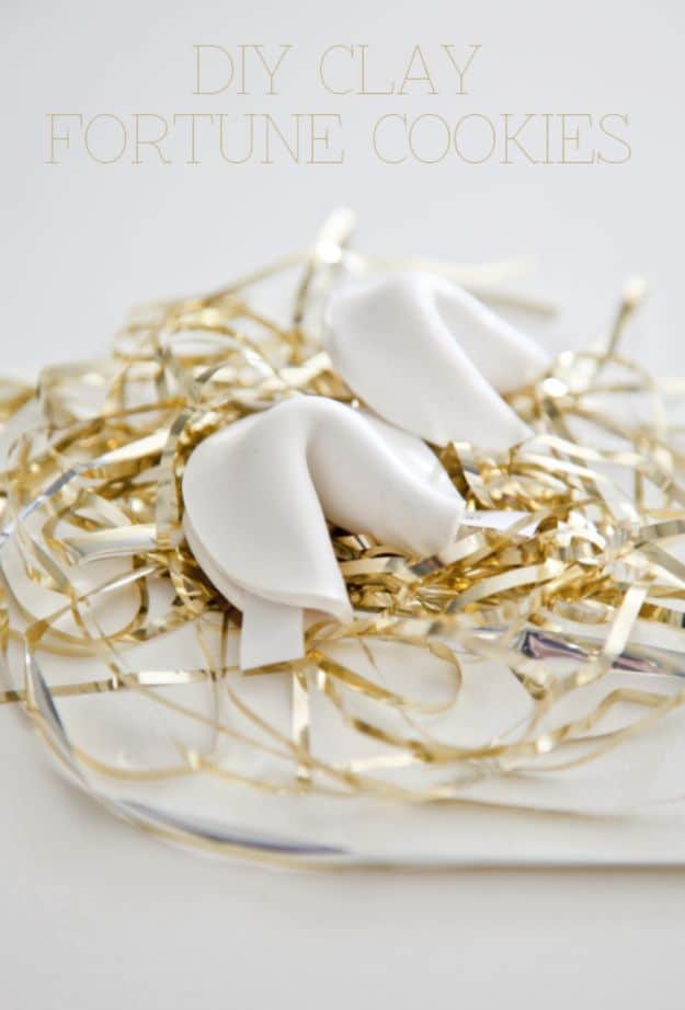 New Years Eve Decor Ideas - DIY Clay Fortune Cookies - DIY New Year's Eve Decorations - Cheap Ideas for Banners, Balloons, Party Tables, Centerpieces and Festive Streamers and Lights - Cool Placecards, Photo Backdrops, Party Hats, Party Horns and Champagne Glasses - Cute Invitations, Games and Free Printables #diy #newyearseve #parties
