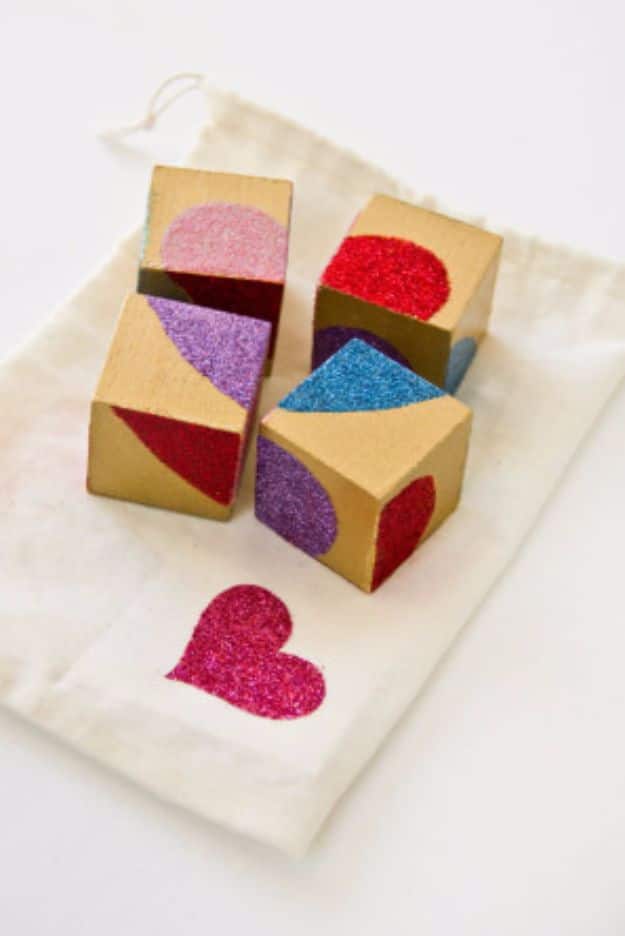 DIY Valentines Day Gifts for Her - DIY Glittery Block Puzzle - Cool and Easy Things To Make for Your Wife, Girlfriend, Fiance - Creative and Cheap Do It Yourself Projects to Give Your Girl - Ladies Love These Ideas for Bath, Yard, Home and Kitchen, Outdoors - Make, Don't Buy Your Valentine 