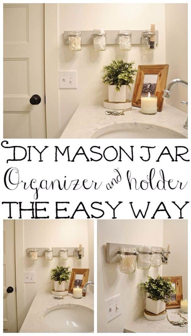 DIY Bathroom Storage Ideas - DIY Mason Jar Holder - Best Solutions for Under Sink Organization, Countertop Jars and Boxes, Counter Caddy With Mason Jars, Over Toilet Ideas and Shelves, Easy Tips and Tricks for Small Spaces To Organize Bath Products #storageideas #diybathroom #bathroomdecor