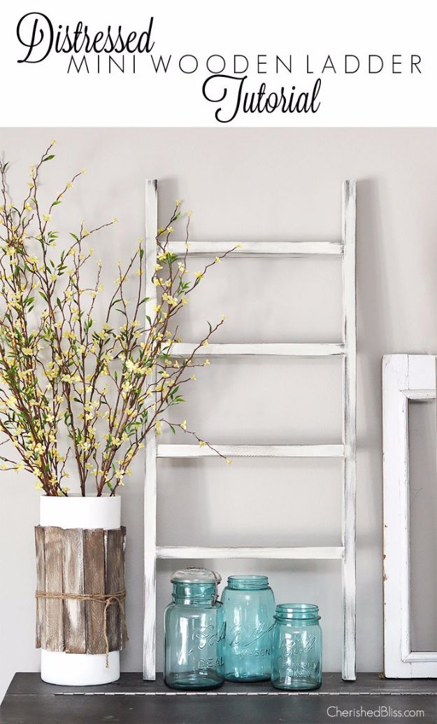 Best DIY Home Decor Crafts - DIY Mini Wooden Ladder - Easy Craft Ideas To Make From Dollar Store Items - Cheap Wall Art, Easy Do It Yourself Gifts, Modern Wall Art On A Budget, Tabletop and Centerpiece Tutorials - Cool But Affordable Room and Home Decor With Step by Step Tutorials #diyhomedecor