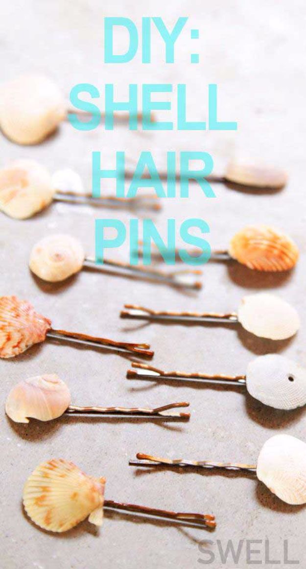 DIY Ideas With Sea Shells - DIY Shell Hair Pins - Best Cute Sea Shell Crafts for Adults and Kids - Easy Beach House Decor Ideas With Sand and Large Shell Art - Wall Decor and Home, Bedroom and Bath - Cheap DIY Projects Make Awesome Homemade Gifts http://diyjoy.com/diy-ideas-sea-shells