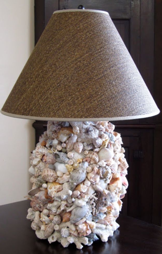 DIY Ideas With Sea Shells - DIY Shell Lamp - Best Cute Sea Shell Crafts for Adults and Kids - Easy Beach House Decor Ideas With Sand and Large Shell Art - Wall Decor and Home, Bedroom and Bath - Cheap DIY Projects Make Awesome Homemade Gifts http://diyjoy.com/diy-ideas-sea-shells