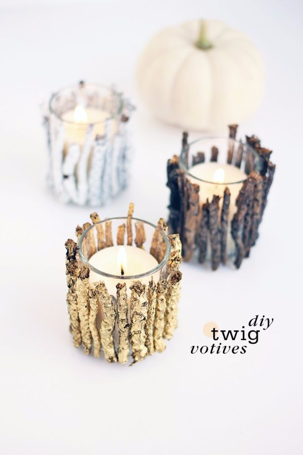 Best DIY Home Decor Crafts - DIY Twig Votive Candle Holders - Easy Craft Ideas To Make From Dollar Store Items - Cheap Wall Art, Easy Do It Yourself Gifts, Modern Wall Art On A Budget, Tabletop and Centerpiece Tutorials - Cool But Affordable Room and Home Decor With Step by Step Tutorials #diyhomedecor