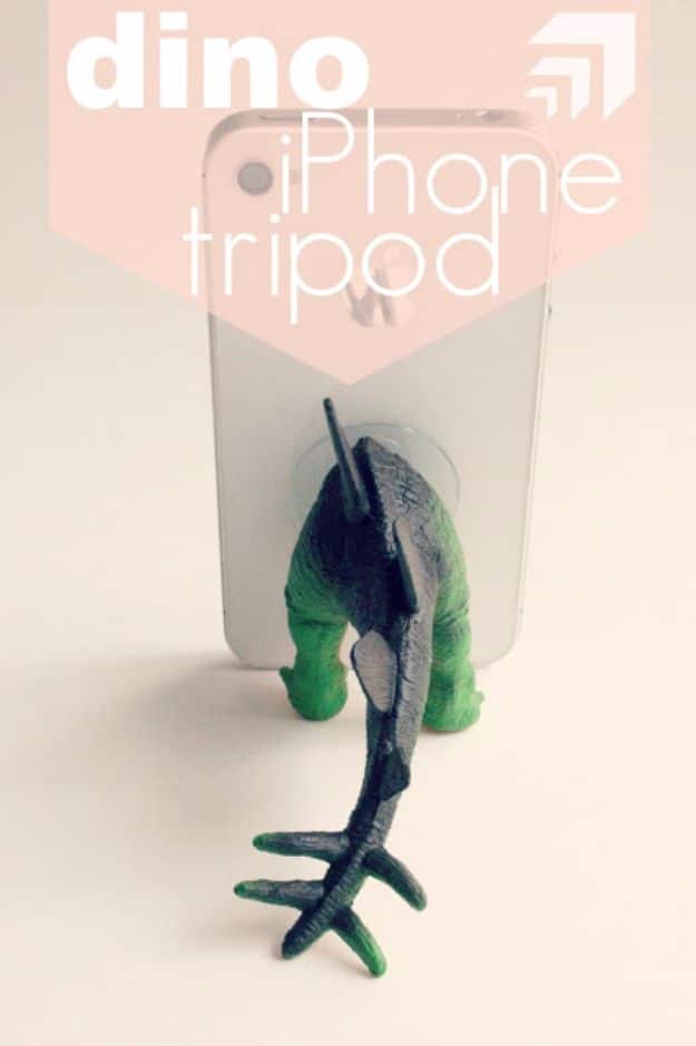 DIY Valentines Day Gifts for Him - Dino iPhone Tripod - Cool and Easy Things To Make for Your Husband, Boyfriend, Fiance - Creative and Cheap Do It Yourself Projects to Give Your Man - Ideas Guys Love These Ideas for Car, Yard, Home and Garage - Make, Don't Buy Your Valentine 