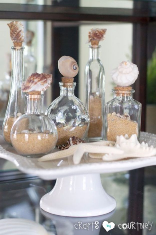DIY Ideas With Sea Shells - Easy-to Make Decorative Seashell Bottles - Best Cute Sea Shell Crafts for Adults and Kids - Easy Beach House Decor Ideas With Sand and Large Shell Art - Wall Decor and Home, Bedroom and Bath - Cheap DIY Projects Make Awesome Homemade Gifts http://diyjoy.com/diy-ideas-sea-shells