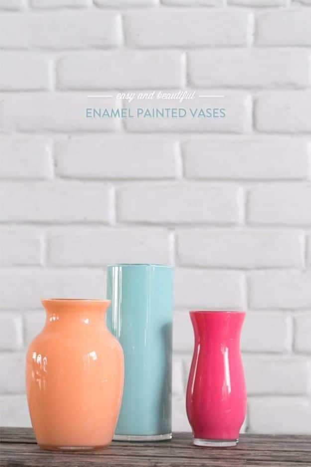 Best DIY Home Decor Crafts - Enamel Painted Vases - Easy Craft Ideas To Make From Dollar Store Items - Cheap Wall Art, Easy Do It Yourself Gifts, Modern Wall Art On A Budget, Tabletop and Centerpiece Tutorials - Cool But Affordable Room and Home Decor With Step by Step Tutorials #diyhomedecor