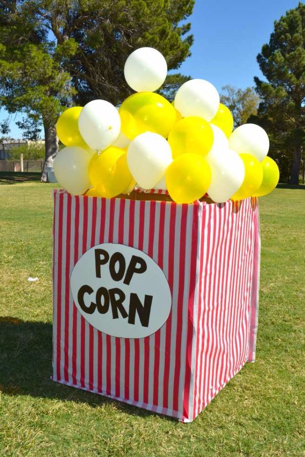 Giant Popcorn BoxBalloon Crafts - Giant Popcorn Boxes Balloon - Fun Balloon Craft Ideas, Wall Art Projects and Cute Ballon Decor - DIY Balloon Ideas for Toddlers, Preschool Kids, Teens and Adults - Cheap Crafts Made With Balloons - Pumpkins, Bowls, Marshmallow Shooters, Balls, Glow Stick, Hot Air, Stress Ball #crafts #parties #partydecores Balloon