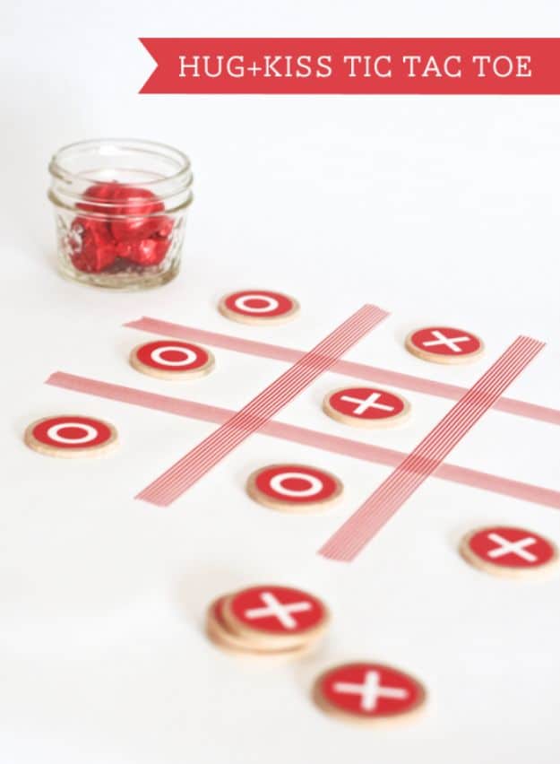 Cool Games To Make for Valentines Day - Hug + Kiss Tic Tac Toe - Cheap and Easy Crafts For Valentine Parties - Ideas for Kids and Adults to Play Bingo, Matching, Free Printables and Cute Game Projects With Hearts, Red and Pink Art Ideas - Adorable Fun for The Holiday Celebrations #valentine #valentinesday