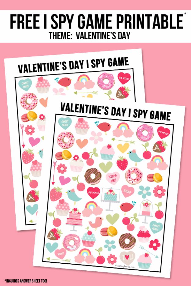 Cool Games To Make for Valentines Day - I Spy Game - Cheap and Easy Crafts For Valentine Parties - Ideas for Kids and Adults to Play Bingo, Matching, Free Printables and Cute Game Projects With Hearts, Red and Pink Art Ideas - Adorable Fun for The Holiday Celebrations #valentine #valentinesday
