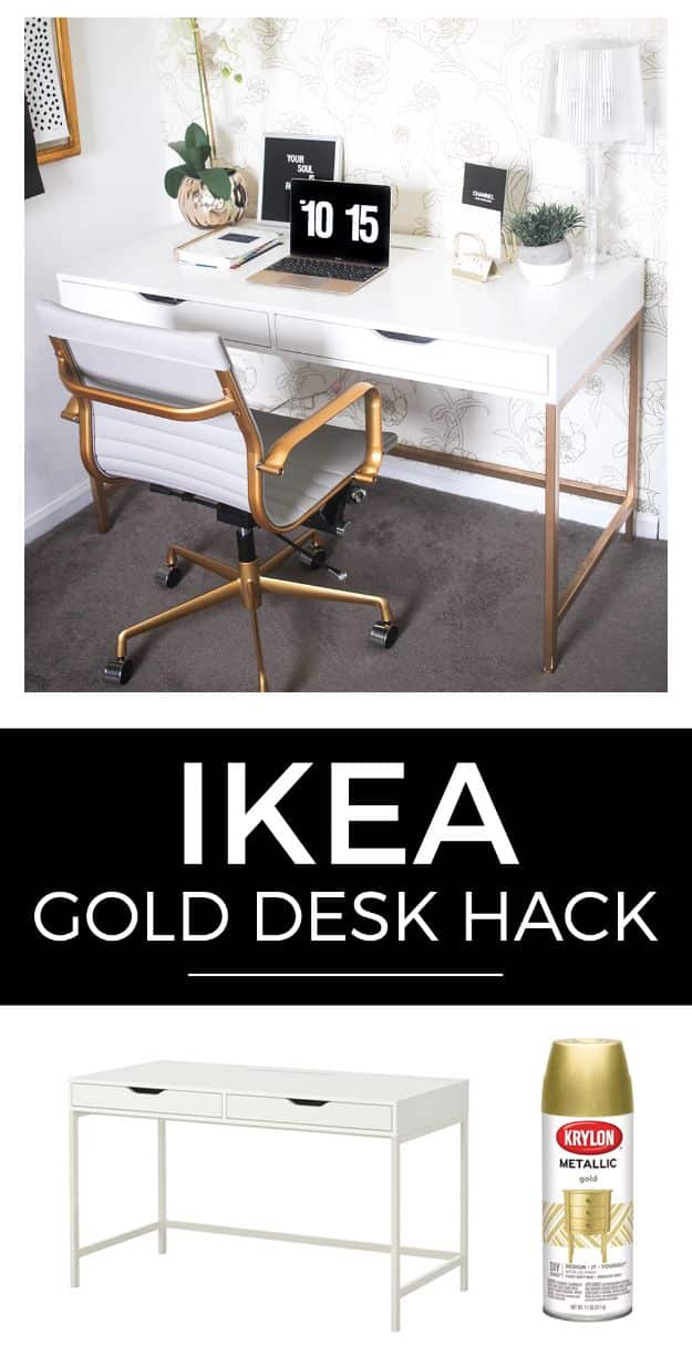 IKEA Hacks For The Bedroom - IKEA Gold Desk Hack - Best IKEA Furniture Hack Ideas for Bed, Storage, Nightstand, Closet System and Storage, Dresser, Vanity, Wall Art and Kids Rooms - Easy and Cheap DIY Projects for Affordable Room and Home Decor #ikeahacks #diydecor #bedroomdecor
