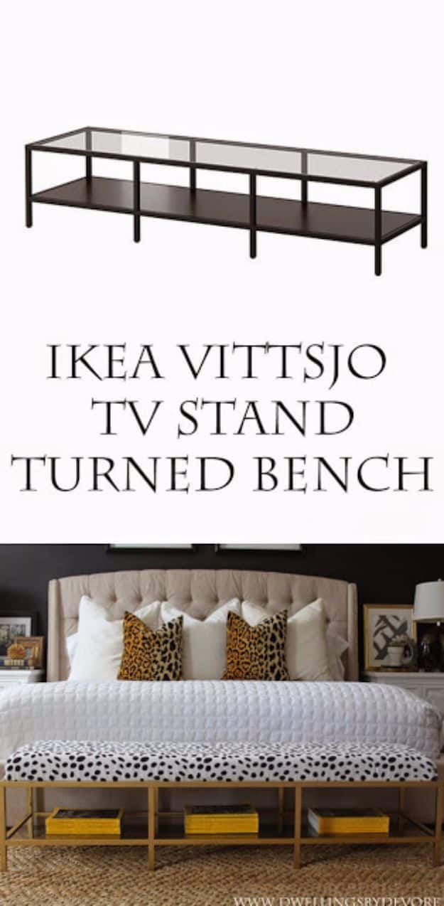 IKEA Hacks For The Bedroom - IKEA Vittsjo TV Stand Turned Bench - Best IKEA Furniture Hack Ideas for Bed, Storage, Nightstand, Closet System and Storage, Dresser, Vanity, Wall Art and Kids Rooms - Easy and Cheap DIY Projects for Affordable Room and Home Decor #ikeahacks #diydecor #bedroomdecor