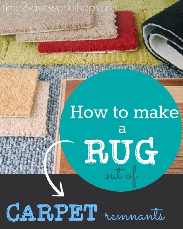 DIY Ideas With Carpet Scraps - Make A Rug Out Of Carpet Remnant - Cool Crafts To Make With Old Carpet Remnants - Cheap Do It Yourself Gifts and Home Decor on A Budget - Creative But Cheap Ideas for Decorating Your House and Room - Painted, No Sew and Creative Arts and Craft Projects http://diyjoy.com/diy-ideas-carpet-scraps