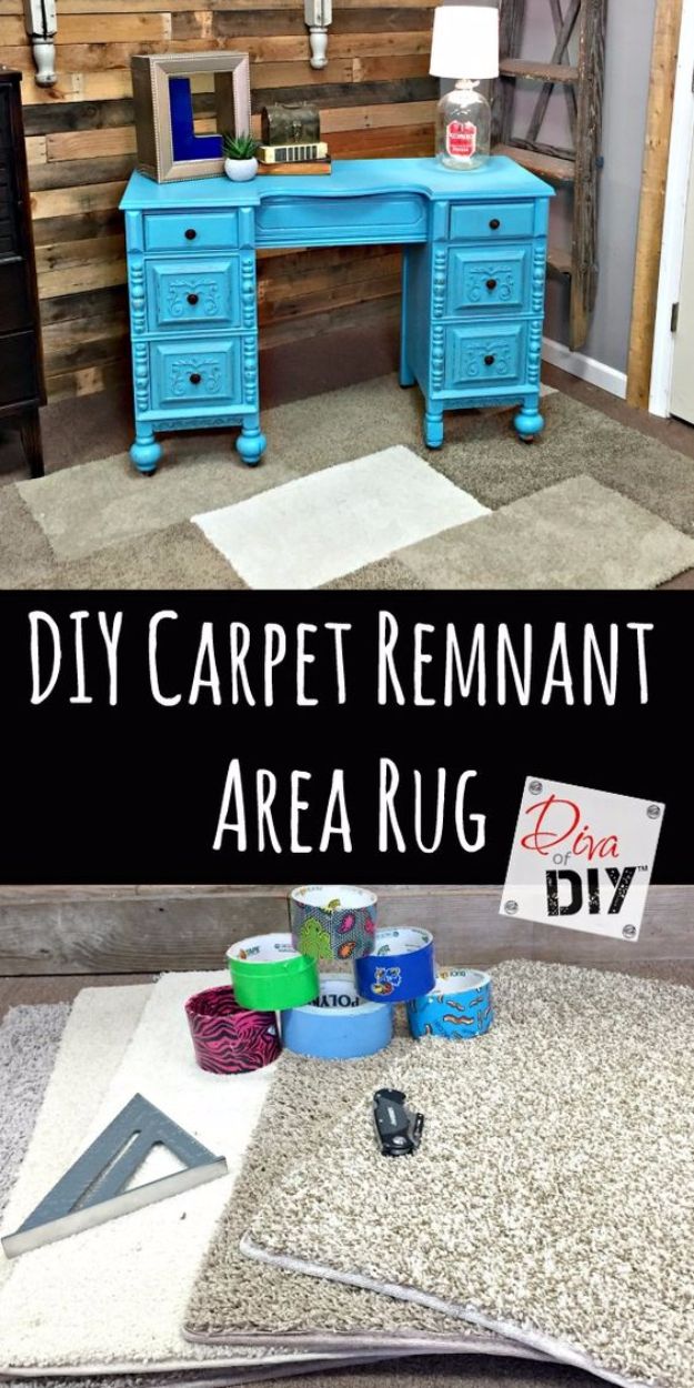 DIY Ideas With Carpet Scraps - Make Carpet Sample Area Rug on a Budget - Cool Crafts To Make With Old Carpet Remnants - Cheap Do It Yourself Gifts and Home Decor on A Budget - Creative But Cheap Ideas for Decorating Your House and Room - Painted, No Sew and Creative Arts and Craft Projects http://diyjoy.com/diy-ideas-carpet-scraps