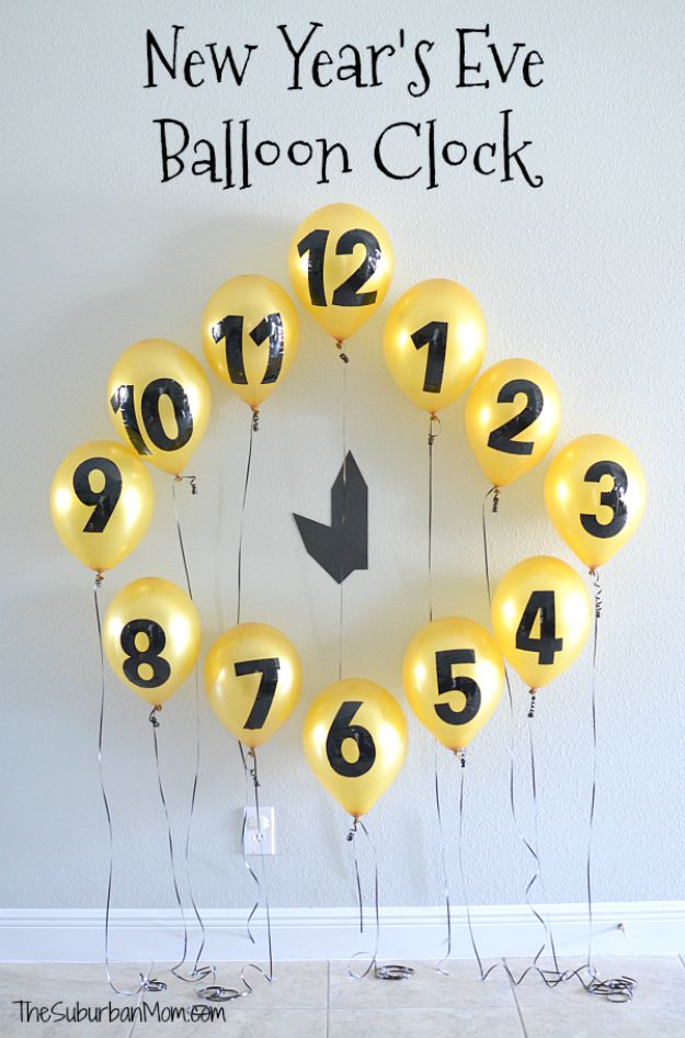 New Years Eve Decor Ideas - New Year’s Eve Balloon Clock Countdown - DIY New Year's Eve Decorations - Cheap Ideas for Banners, Balloons, Party Tables, Centerpieces and Festive Streamers and Lights - Cool Placecards, Photo Backdrops, Party Hats, Party Horns and Champagne Glasses - Cute Invitations, Games and Free Printables #diy #newyearseve #parties